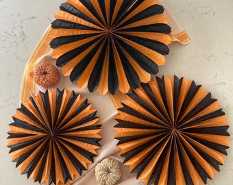Black & Orange Tissue Paper Fans: Halloween Fall Celebration Decor