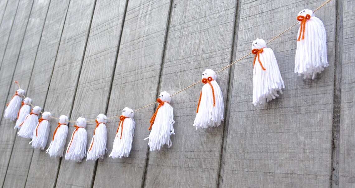 Yarn Ghost Halloween Garland Handmade Halloween Garland Etsy