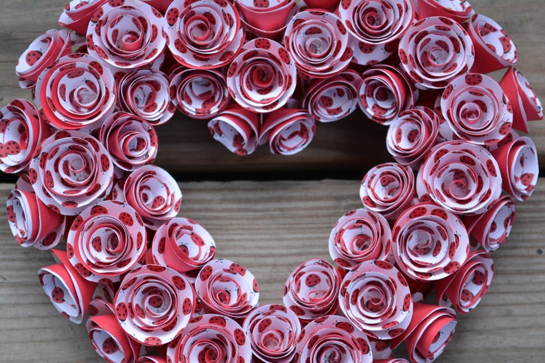 Paper Heart Wreath Heart Red and White Paper Wreath Ladybug Heart Wreath