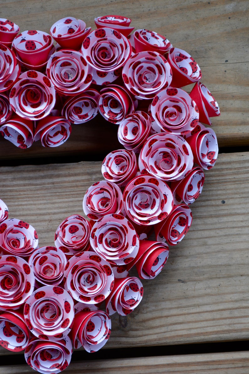 Paper Heart Wreath Heart Red and White Paper Wreath Ladybug Heart Wreath