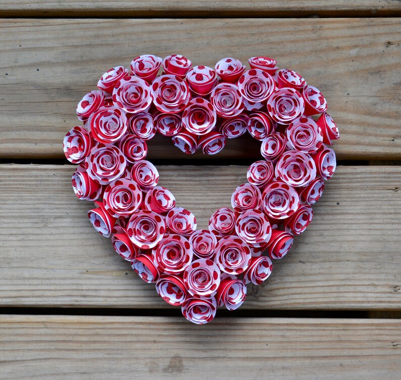 Paper Heart Wreath Heart Red and White Paper Wreath Ladybug Heart Wreath