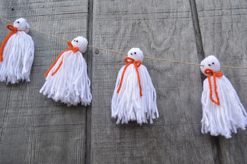 Yarn Ghost Halloween Garland Handmade Halloween Garland Etsy