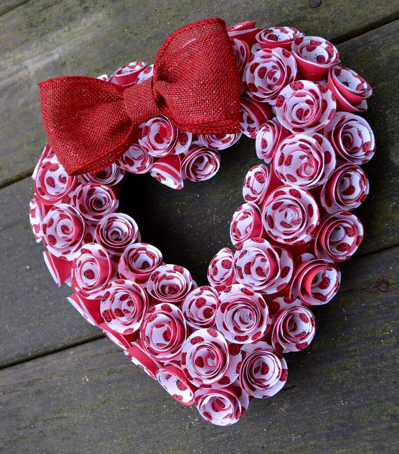 Paper Heart Wreath Heart Red and White Paper Wreath Ladybug Heart Wreath