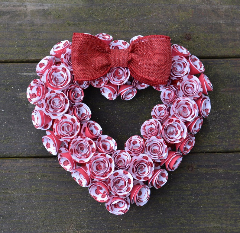 Paper Heart Wreath Heart Red and White Paper Wreath Ladybug Heart Wreath