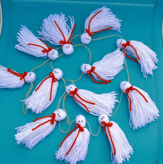 Yarn Ghost Halloween Garland Handmade Halloween Garland Etsy