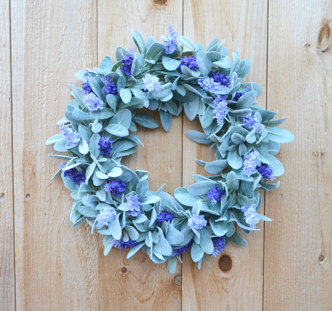 Lambs Ear and Lavender Silk Wreath Natural Rustic Wreath Etsy