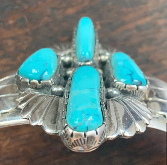Navajo Turquoise and Sterling Silver Wide Cuff Br… - image 3