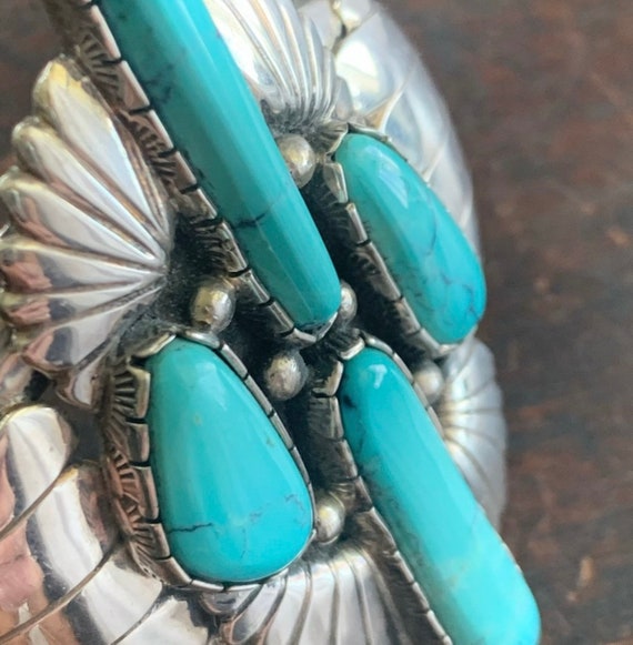 Navajo Turquoise and Sterling Silver Wide Cuff Br… - image 5