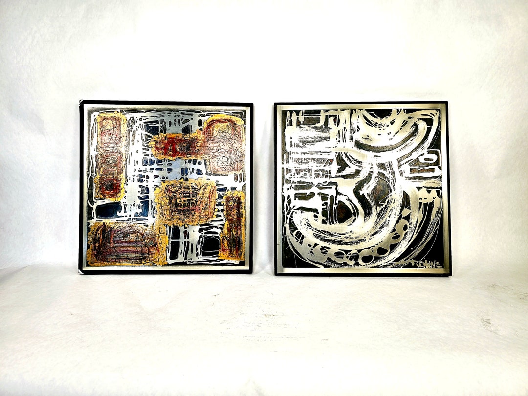 Mid Century Modern Abstract Etched Metal Art Panels by Bernhard Rohne Etsy