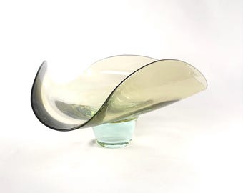 Mid Century Green Bohemian Art Glass Bowl