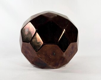 Mid Century Jaru Bronze Metallic Faceted Ceramic Sphere 7 1/2”