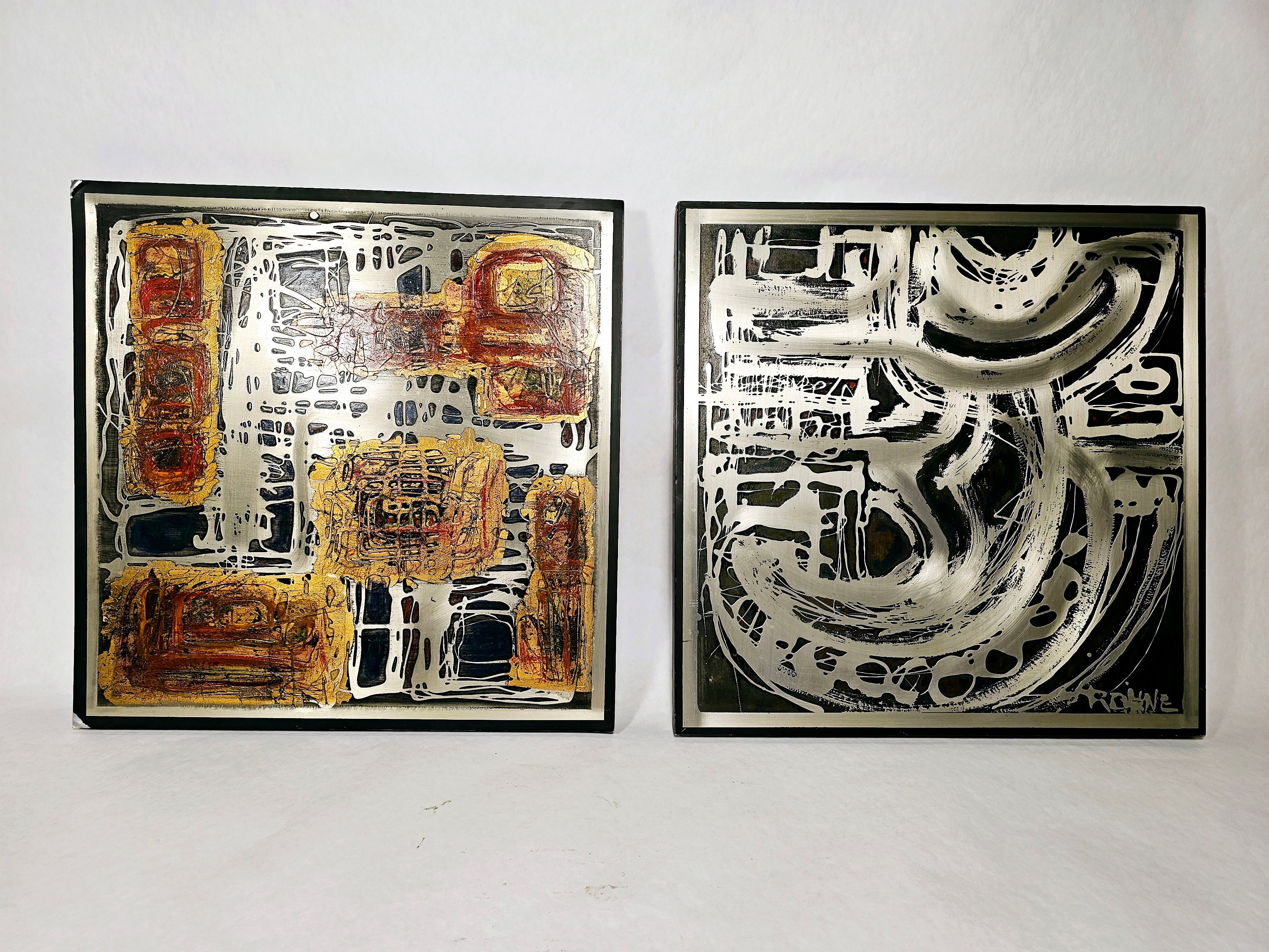 Mid Century Modern Abstract Etched Metal Art Panels by Bernhard Rohne Etsy