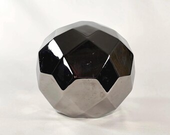 Mid Century Jaru Silver Metallic Faceted Ceramic Sphere 7 1/2”