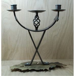 Candle Holder W/Brass Base, Wrought Iron
