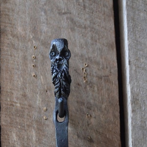 Wrought Iron Fireplace poker W/ &quot;Old Man Winter&quot; Handle