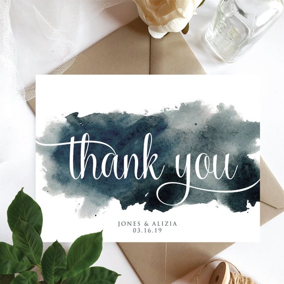 Watercolour Floral Blue Personalized Wedding Thank You Cards