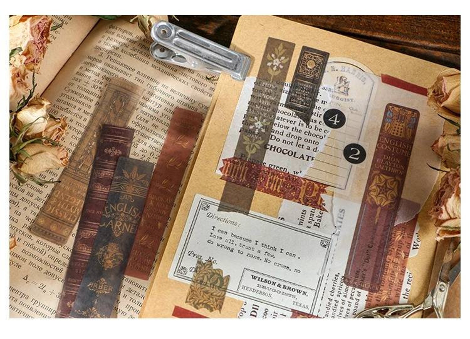 Vintage Style Book Spine Washi Tape Stickers | Etsy
