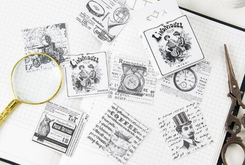 Vintage Print Stickers or Scrapbooking for Journaling Planners