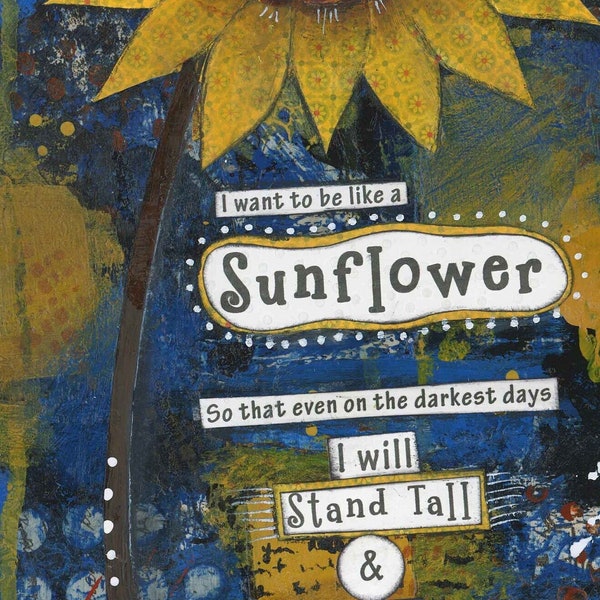 Find the Sunlight Sunflower Mixed Media Art, Optimism Quote, Encouraging Art, Cancer Strong Survivor, Divorce Gift, Recovery Quote