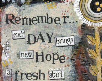 Remember Starting Over Encouraging Mixed Media Art - Empower Yourself and Overcome the Past, Divorce Gift, Second Chance, Forgiveness Quote