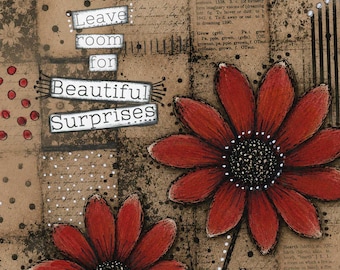 Leave Room for Beautiful Surprises, Mixed Media Wall Art, Inspirational Print, Whimsical Encouraging Decor, Uplifting Art