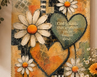 Christian Mixed Media Art, God Is Bigger Wall Art, Faith Over Fear Gift, Inspirational Christian Art, Encouragement Gift