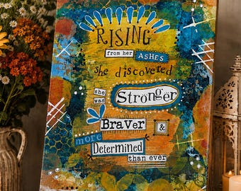 Rising From the Ashes Mixed Media Art, Strong Woman Wall Art, Resilience and Courage Gift, Inspirational Collage