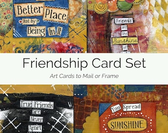 Friendship Card Set 4 Mixed Media Art Cards to Mail or Frame, Special Friend Card, True Friend, Long Distance Friend, Friend Appreciation