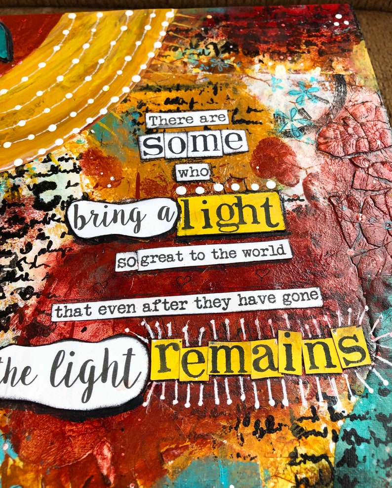 Loss of a Loved One Mixed Media Art, Light Remains, Sympathy Gift, Gift for Grief, Celebration of Life, Sorrow Sadness Quote, Memorial Gift image 8