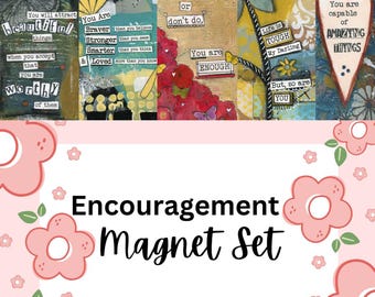 ENCOURAGEMENT MAGNET SET, 5 Fridge Art Magnets, Stocking Stuffers, Secret Santa, Office Gifts, Encouragement Quotes