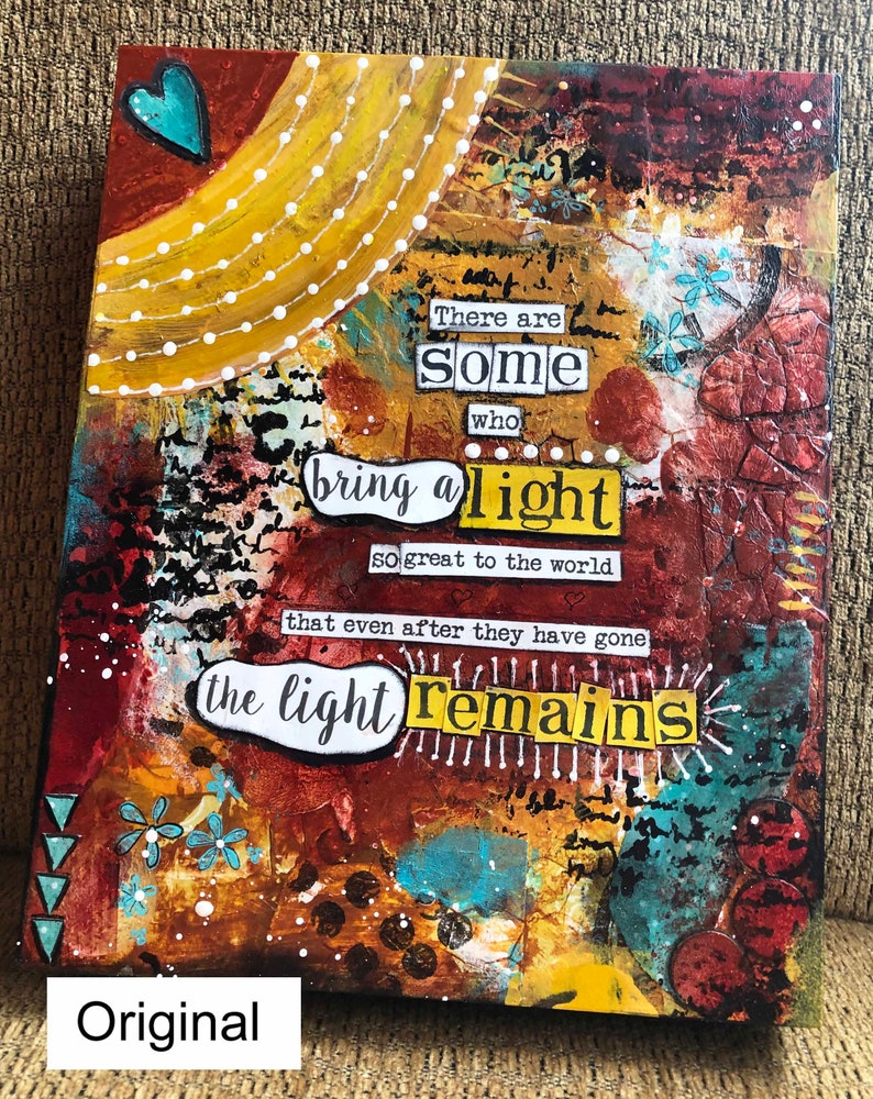 Loss of a Loved One Mixed Media Art, Light Remains, Sympathy Gift, Gift for Grief, Celebration of Life, Sorrow Sadness Quote, Memorial Gift image 6