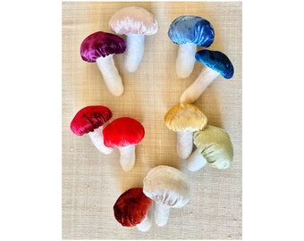 Large Rainbow Velvet Needle Felt Mushrooms - Set of 10