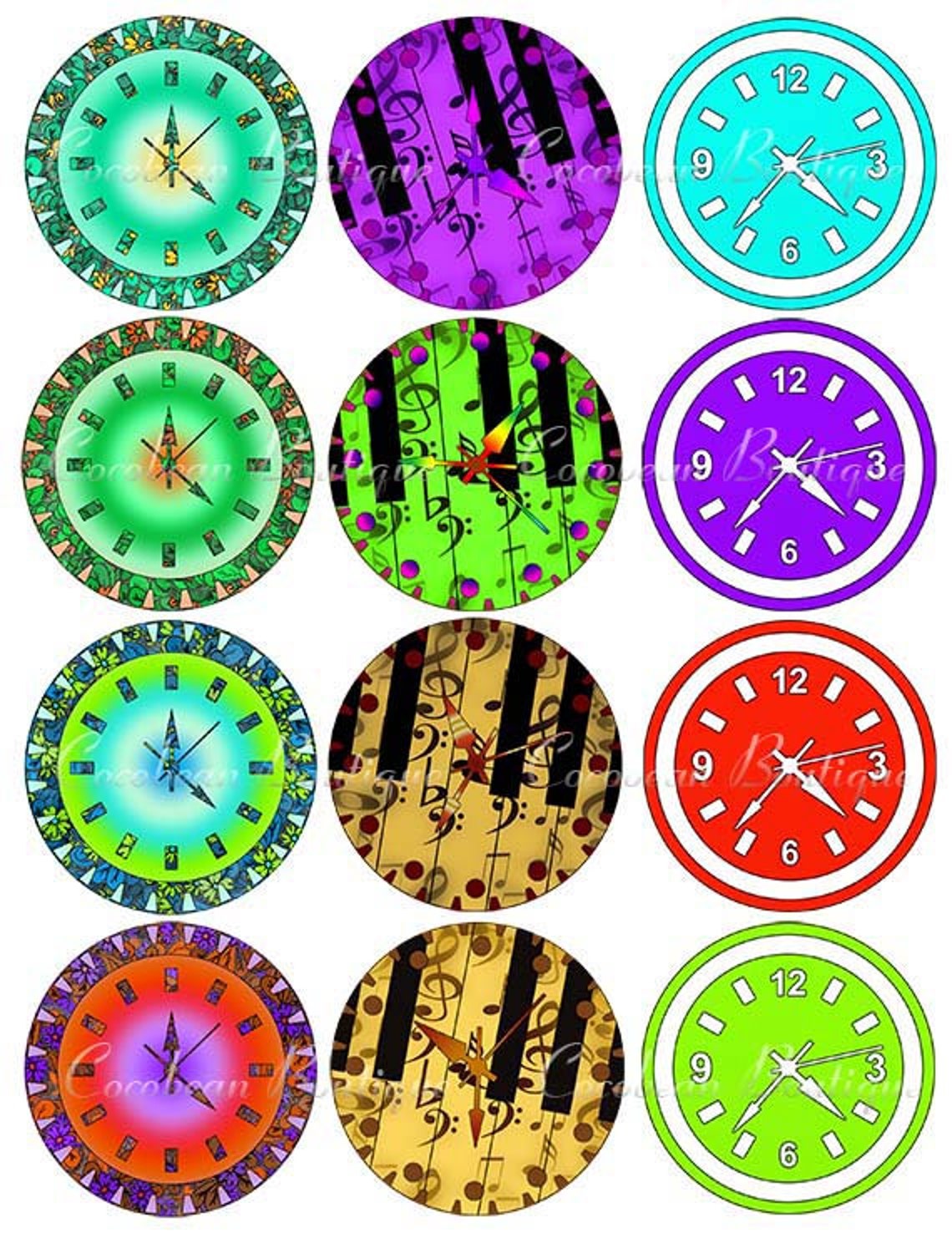 Bright Colored Clock Collage Sheet for Your Crafting Projects. Etsy