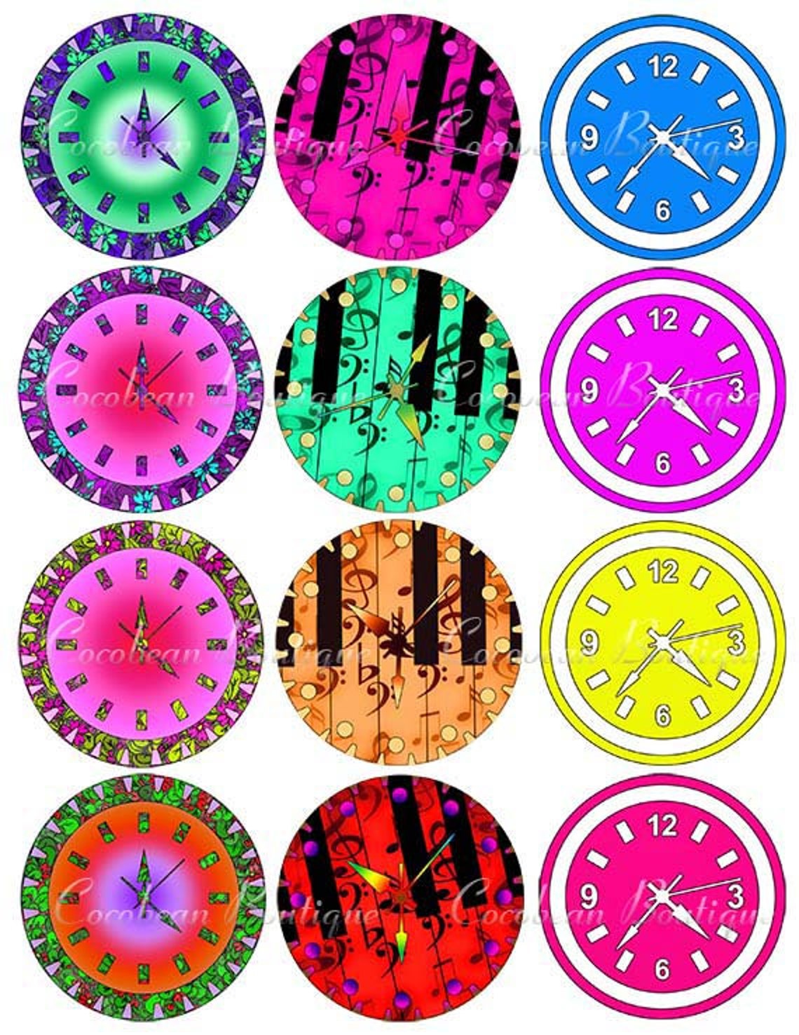 Bright Colored Clock Collage Sheet for Your Crafting Projects. Etsy