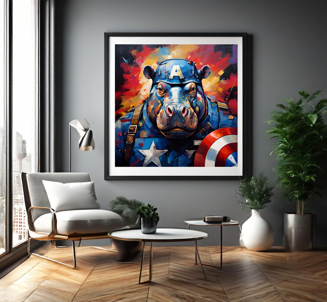 Abstract Hippo Superhero Wall Art: Digital Download Print for Modern ...