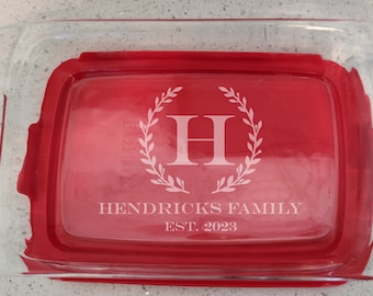 Customized Pyrex Glass Baking Dish 9x13 - Laser Engraved Monogram for Weddings & Housewarming