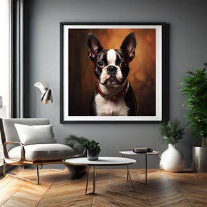 Boston Terrier Digital Art Print: Downloadable Dog Portrait Painting for Wall Decor