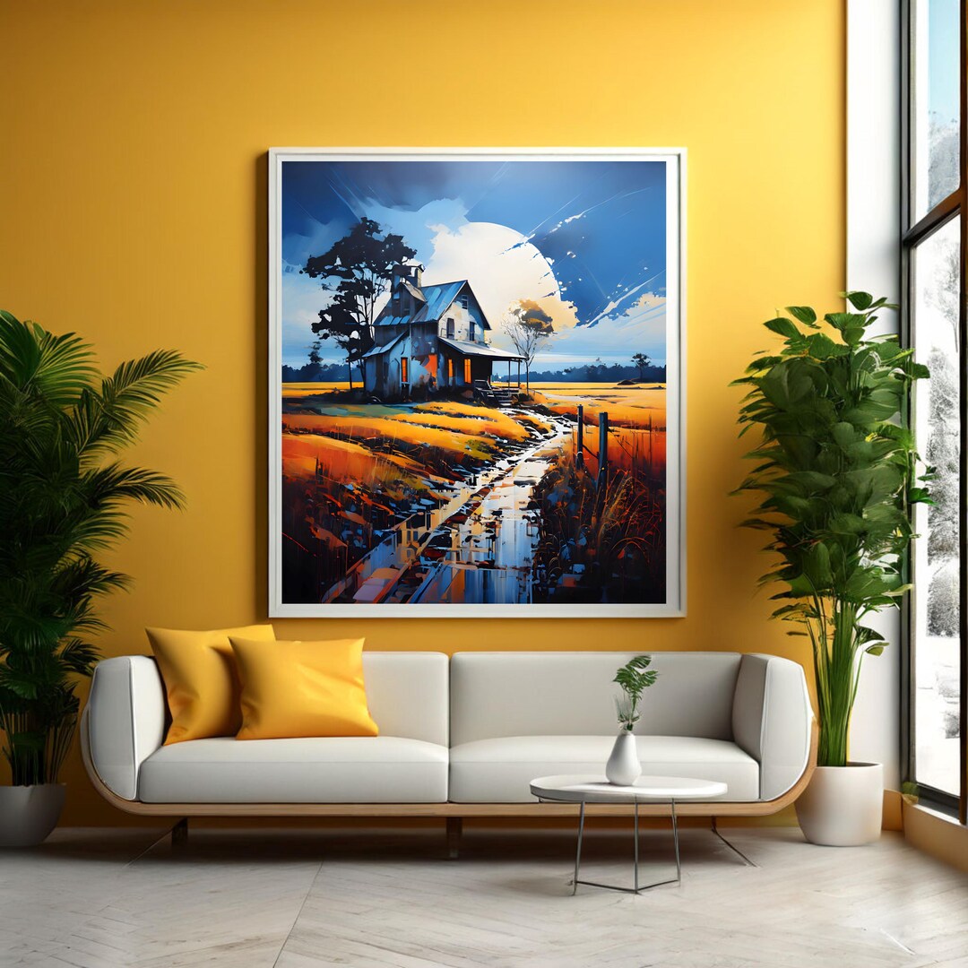 Rustic Abstract Farm Landscape Digital Art Print - Modern Farmhouse ...