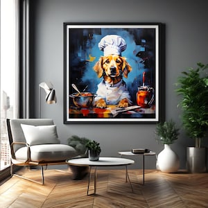 Quirky Abstract Dog Chef Digital Print: Playful Kitchen Wall Art Decor Download
