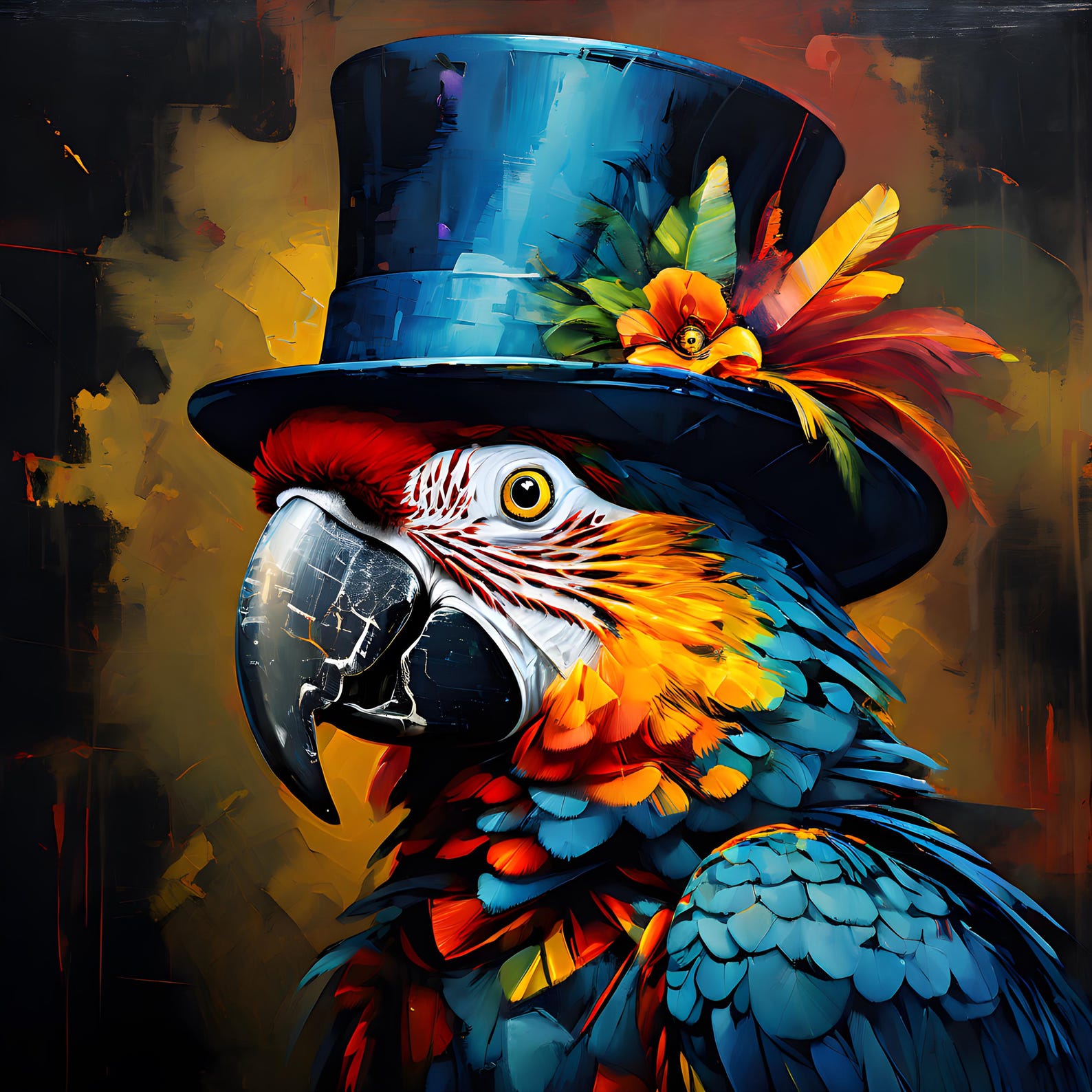 Eccentric Abstract Parrot in Top Hat Digital Art Print - Whimsical Wall ...