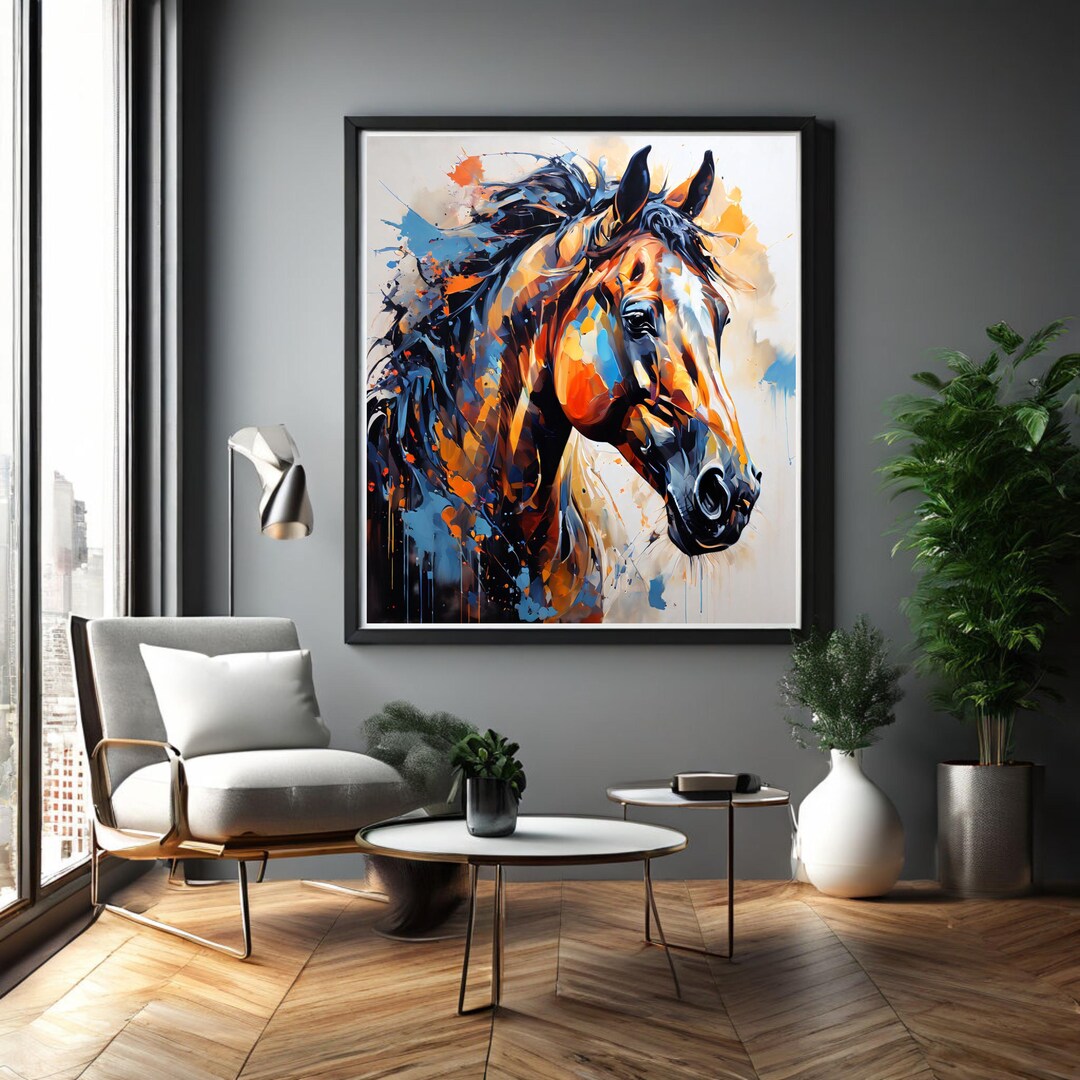 Vibrant Abstract Horse Art Digital Print: Modern Equine Wall Decor ...