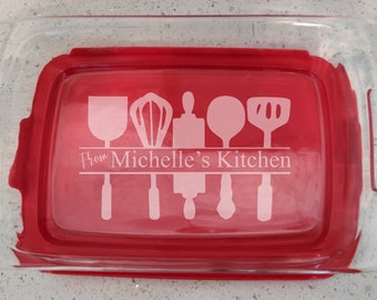 Personalized Pyrex Glass Bakeware dish 9x13 laser Engraved Wedding Gift Housewarming Gift,  Pyrex Glass, Casserole dish