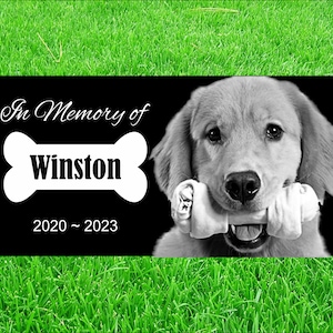 Personalized Pet & Human Memorial Granite Marker: Engraved 6x12 Headstone for Garden or Grave