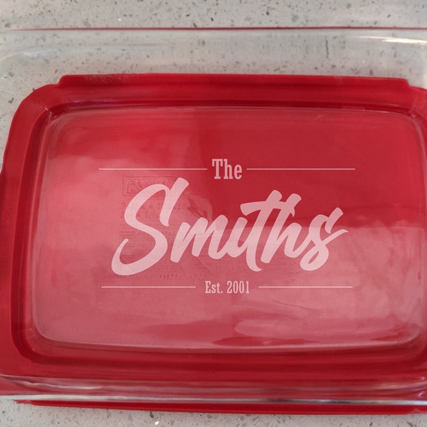 Personalized Pyrex Glass Bakeware dish 9x13 laser Engraved Wedding Gift Housewarming Gift,  Pyrex Glass, Casserole,