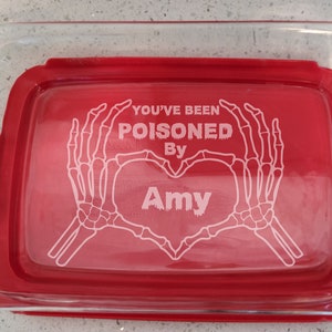 Laser-Engraved Pyrex Casserole Dish: Humorous &#39;You Have Been Poisoned&#39; Glass Bakeware for Weddings
