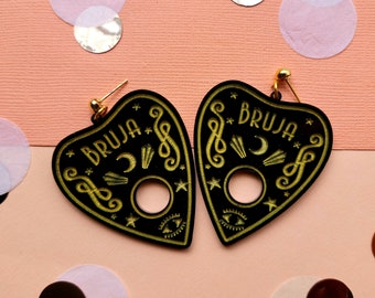 Bruja Earrings, Acrylic Earrings, Planchette Earrings, Ouija Earrings, Witchy Acrylic Earrings, Witch Earrings