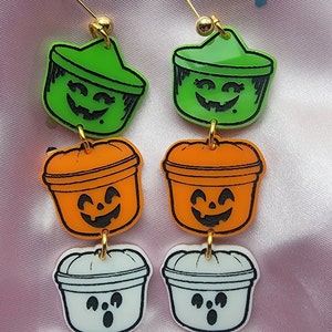 Halloween Bucket Earrings, Acrylic Earrings, Halloween Jewelry, 90s Earrings, Halloween Earrings, Statement Earrings, Dangle Earrings