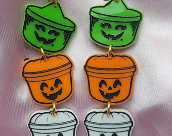 Halloween Bucket Earrings, Acrylic Earrings, Halloween Jewelry, 90s Earrings, Halloween Earrings, Statement Earrings, Dangle Earrings