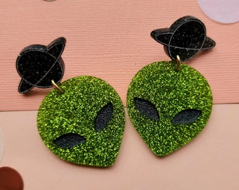 Alien Earrings, Alien Acrylic Earrings, Acrylic Earrings, Planet Earrings,  Extraterrestrial Earrings