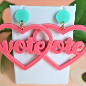 Vote Earrings, Acrylic Vote Earrings, Heart Earrings, Voting Earrings, Vote Heart Earrings, Vote